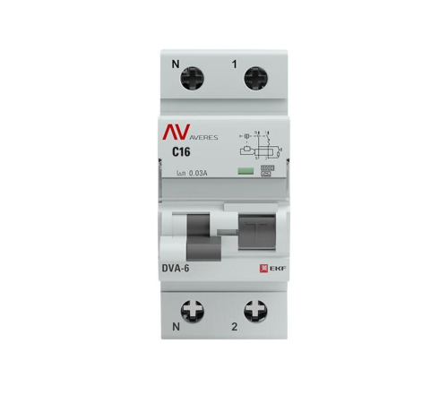 EKF rcbo6-1pn-16C-30-a-av Дифференциальный автомат DVA-6 1P+N 16А (C) 30мА (A) 6кА EKF AVERES EKF rcbo6-1pn-16C-30-a-av Дифференциальный автомат DVA-6 1P+N 16А (C) 30мА (A) 6кА EKF AVERES