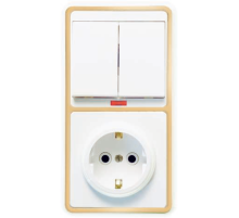 Блок БКВР-055 Бэлла (2-кл. выкл. с инд. + розетка с заземл.) зол. Кунцево 5834