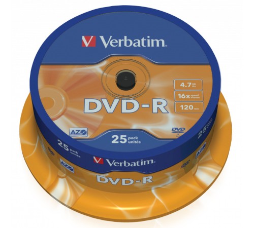 Диск DVD-R Verbatim 4.7Gb 16x Cake Box (25шт) (43522) Диск DVD-R Verbatim 4.7Gb 16x Cake Box (25шт) (43522)