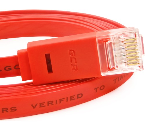 GCR Патч-корд  5.0m, кат.6, PROF, плоский,прямой, UTP, медь, красный, 30 AWG, ethernet high speed 10 Гбит/с, RJ45, T568B (GCR-LNC624-5.0m)