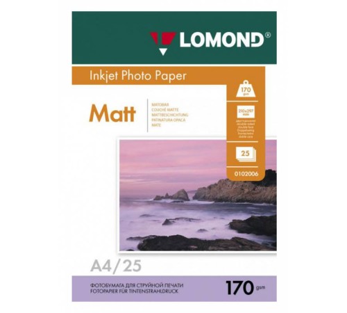 Фотобумага Lomond 0102032 A4/170г/м2/25л./белый матовое/матовое для струйной печати Фотобумага Lomond 0102032 A4/170г/м2/25л./белый матовое/матовое для струйной печати