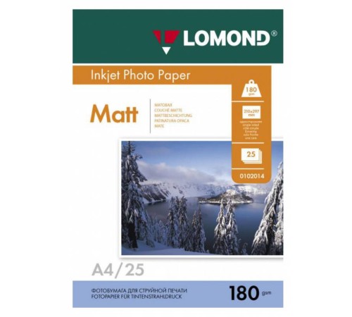 Фотобумага Lomond 0102037 A4/180г/м2/25л./белый матовое для струйной печати Фотобумага Lomond 0102037 A4/180г/м2/25л./белый матовое для струйной печати