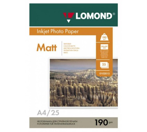 Фотобумага Lomond 0102036 A4/190г/м2/25л./белый матовое для струйной печати Фотобумага Lomond 0102036 A4/190г/м2/25л./белый матовое для струйной печати