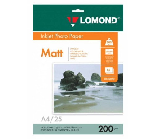 Фотобумага Lomond 0102052 A4/200г/м2/25л./белый матовое/матовое для струйной печати Фотобумага Lomond 0102052 A4/200г/м2/25л./белый матовое/матовое для струйной печати