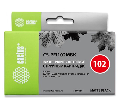 Картридж струйный Cactus CS-PFI102MBK черный матовый (130мл) для Canon iPF500/iPF600/iPF700/ MFP M40/iPF765/LP17/LP24
