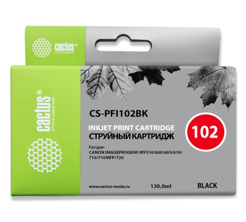 Картридж струйный Cactus CS-PFI102BK черный (130мл) для Canon iPF500/iPF600/iPF700/ MFP M40/iPF765/LP17/LP24