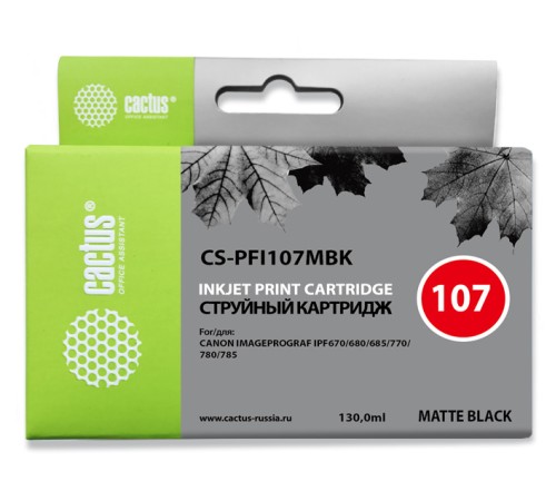 Картридж струйный Cactus CS-PFI107MBK черный матовый (130мл) для Canon IP iPF670/iPF680/iPF685/iPF770/iPF780/iPF785