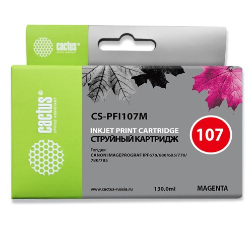 Картридж струйный Cactus CS-PFI107M пурпурный (130мл) для Canon IP iPF670/iPF680/iPF685/iPF770/iPF780/iPF785/