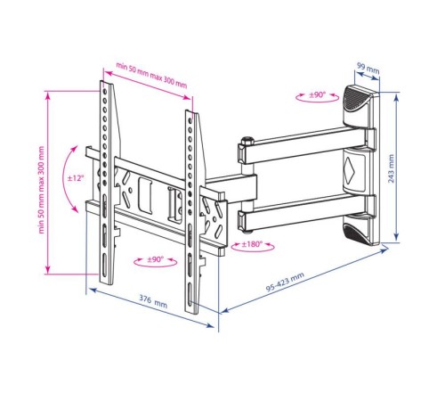 Кронштейн для телевизора Kromax PIXIS-XS черный 22"-55" макс.30кг настенный поворотно-выдвижной и наклонный Кронштейн для телевизора Kromax PIXIS-XS черный 22"-55" макс.30кг настенный поворотно-выдвижной и наклонный