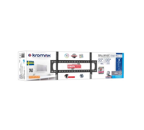Кронштейн для телевизора Kromax STAR PRO-111 черный 55"-100" макс.103кг настенный фиксированный Кронштейн для телевизора Kromax STAR PRO-111 черный 55"-100" макс.103кг настенный фиксированный