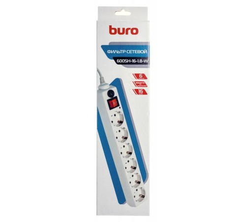 Сетевой фильтр Buro 600SH-16-1.8-W 1.8м (6 розеток) белый (коробка) Сетевой фильтр Buro 600SH-16-1.8-W 1.8м (6 розеток) белый (коробка)