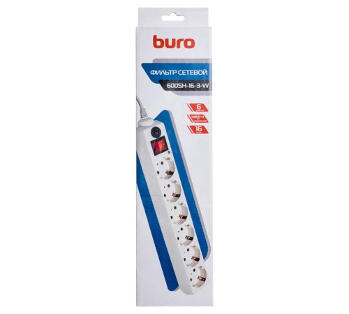 Сетевой фильтр Buro 600SH-16-3-W 3м (6 розеток) белый (коробка) Сетевой фильтр Buro 600SH-16-3-W 3м (6 розеток) белый (коробка)