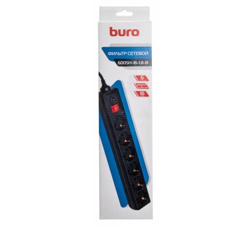Сетевой фильтр Buro 600SH-16-1.8-B 1.8м (6 розеток) черный (коробка) Сетевой фильтр Buro 600SH-16-1.8-B 1.8м (6 розеток) черный (коробка)