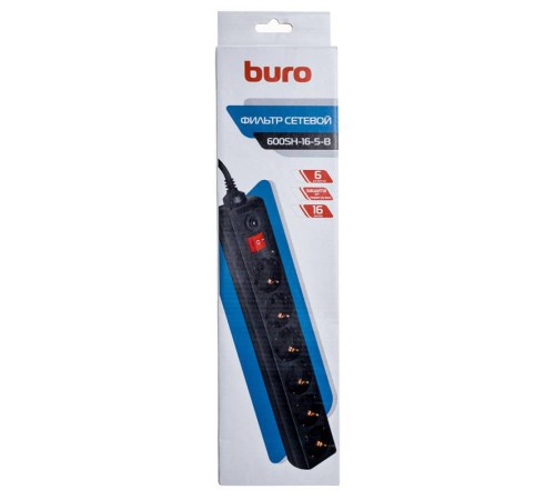 Сетевой фильтр Buro 600SH-16-5-B 5м (6 розеток) черный (коробка) Сетевой фильтр Buro 600SH-16-5-B 5м (6 розеток) черный (коробка)