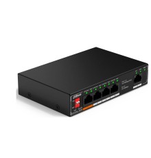 DAHUA DH-SF1005P 5-портовый неуправляемый коммутатор с РоЕ, 5xRJ45 100Mb, суммарно до 60Вт, коммутационная ёмкость 744 Кбит/с, передача пакетов 1 Мпак/с, таблица МАС-адресов 2K, металл