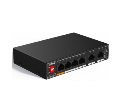 DAHUA DH-SG1006P 6-портовый гигабитный неуправляемый коммутатор c PoE, 6xRJ45 1Gb, суммарно до 60Вт, коммутационная ёмкость 14 Гбит/с, передача пакетов 8.92 Мпак/с, таблица МАС-адресов 2K, металл