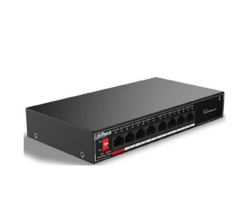 DAHUA DH-SG1008P 8-портовый гигабитный неуправляемый коммутатор c PoE, 1xRJ45 1Gb, суммарно до 96Вт, коммутационная ёмкость 20 Гбит/с, передача пакетов 11.9 Мпак/с, таблица МАС-адресов 8K, металл