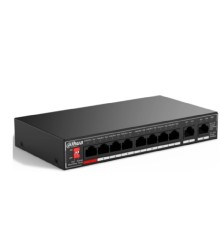 DAHUA DH-SG1010P 10-портовый гигабитный неуправляемый коммутатор c PoE, 10xRJ45 1Gb, суммарно до 96Вт, коммутационная ёмкость 20 Гбит/с, передача пакетов 14.88 Мпак/с, таблица МАС-адресов 4K