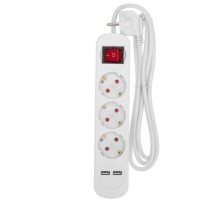 Rexant 13-4016 Удлинитель STANDARD 3 гнезда, 3м, 3х1,0мм?, с/з, с выключателем, 2 USB, белый