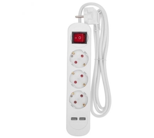 Rexant 13-4016 Удлинитель STANDARD 3 гнезда, 3м, 3х1,0мм?, с/з, с выключателем, 2 USB, белый