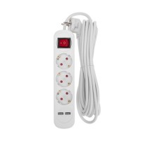 Rexant 13-4017 Удлинитель STANDARD 3 гнезда, 5м, 3х1,0мм?, с/з, с выключателем, 2 USB, белый