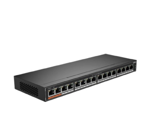 DAHUA DH-SG1016P 16-портовый гигабитный неуправляемый коммутатор c PoE, 16xRJ45 1Gb PoE, суммарно 190Вт, коммутация 32 Гбит/с, MAC-таблица 8К, металл