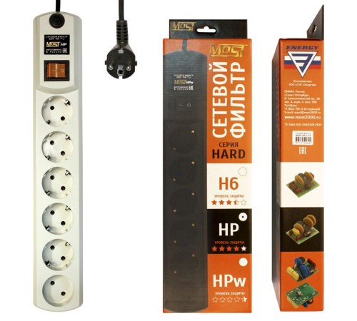 Сетевой фильтр Most HP 5м (6 розеток) белый (коробка)