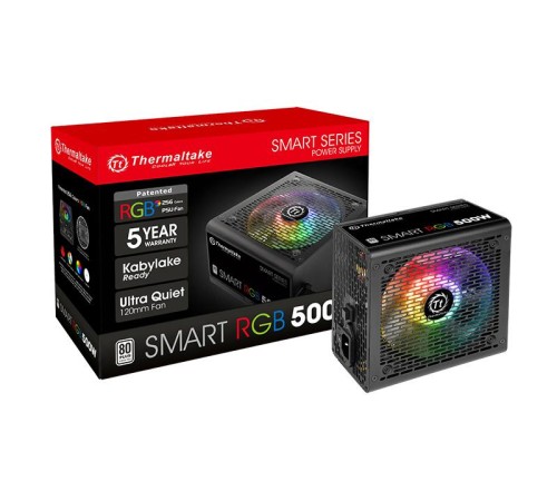 Блок питания Thermaltake ATX 500W Smart RGB 500 80+ (24+4+4pin) APFC 120mm fan color LED 5xSATA RTL