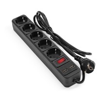 Exegate EX295490RUS Сетевой фильтр-удлинитель с USB зарядкой ExeGate SP-5-USB-1.8B (5 евророзеток с заземлением, 2 USB-A 2A, 1.8м, защита от перегрузки, выключатель с подсветкой, черный)