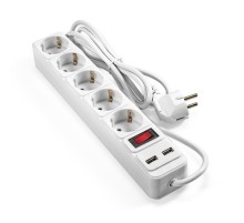 Exegate EX295491RUS Сетевой фильтр-удлинитель с USB зарядкой ExeGate SP-5-USB-1.8W (5 евророзеток с заземлением, 2 USB-A 2A, 1.8м, защита от перегрузки, выключатель с подсветкой, белый)