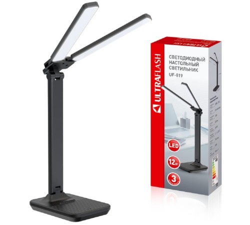 Ultraflash UF-819 C02 черный (Led, светильник настольный, 12Вт, 6000К, 3ур.яркости, 2 плафона, кожа) Ultraflash UF-819 C02 черный (Led, светильник настольный, 12Вт, 6000К, 3ур.яркости, 2 плафона, кожа)