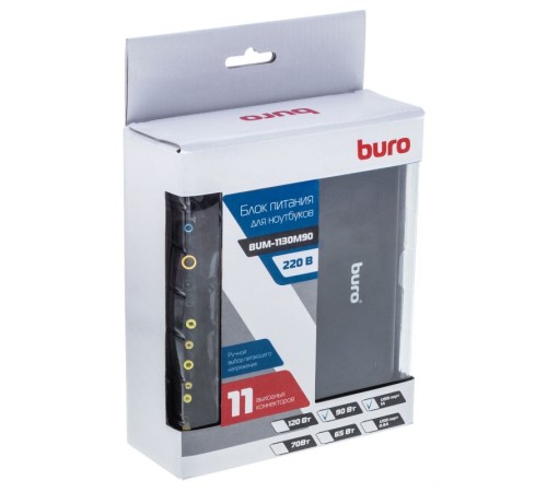 Блок питания Buro BUM-1130M90 ручной 90W 12V-20V 11-connectors 3.75A 1xUSB 1A от бытовой электросети LED индикатор