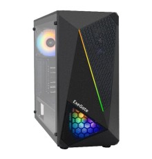 Exegate EX296073RUS Корпус Miditower ExeGate EVO-8225-EVO800 (ATX, БП EVO800RGB с вент. 12см, 2*USB+1*USB3.0, черный, 2 вент. с RGB подсветкой и полоса на передней панели, боковая панель - закаленное