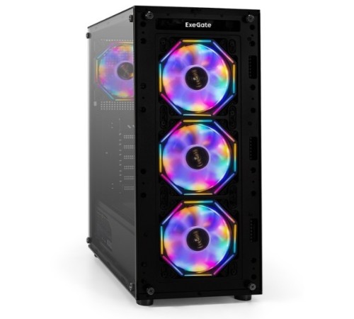 Exegate EX296079RUS Корпус Miditower ExeGate i3 BASE-EVO800 (ATX, БП EVO800RGB с вент. 12 см, с окном, 1*USB+1*USB3.0, аудио, 4 вент. 12см с RGB подсветкой)