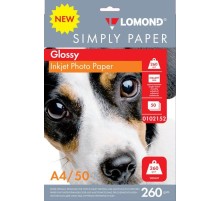 Фотобумага Lomond Simply 0102152 A4/260г/м2/50л./белый CIE148% глянцевое для струйной печати