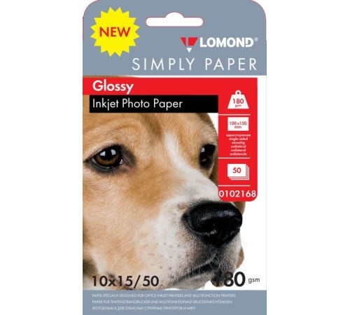Бумага Lomond Simply 0102168 10x15/180г/м2/50л./белый CIE148% глянцевое для струйной печати