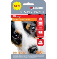 Бумага Lomond Simply 0102165 10x15/260г/м2/50л./белый CIE148% глянцевое для струйной печати