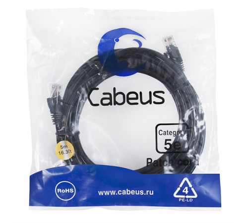 Патч-корд u/utp Cabeus PC-UTP-RJ45-Cat.5e-5m-BK-LSZH Патч-корд U/UTP, категория 5е, 2xRJ45/8p8c, неэкранированный, черный, LSZH, 5м (PC-UTP-RJ45-Cat.5e-5m-BK-LSZH)