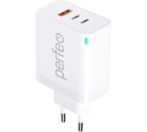 PERFEO Сетевое зарядное устройство с тремя разъемами USB-A+2xTYPE-C, GaN, 65W, белый (I4655)