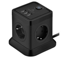 Cablexpert Сетевой фильтр Tower TWR-4-U3-B-2 (4р, 10А, 3xUSB, 3.1А, 2м, ур.защиты 2+) черный, коробка