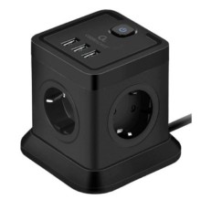 Cablexpert Сетевой фильтр Tower TWR-4-U3-B-2 (4р, 10А, 3xUSB, 3.1А, 2м, ур.защиты 2+) черный, коробка