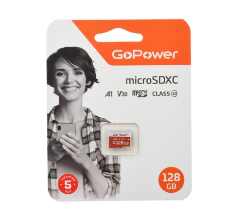 Карта памяти microSD GoPower 128GB Class10 UHS-I (U3) 100 МБ/сек V30 без адаптера GoPower 00-00025683 Карта памяти microSD GoPower 128GB Class10 UHS-I (U3) 100 МБ/сек V30 без адаптера GoPower 00-00025683