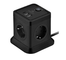 Cablexpert Сетевой фильтр Tower TWR-4-CU2-B-2 (4р, 10А, 1xType-C PD, 20Вт, 2 х USB, 2м, ур.защиты 2+) черный, коробка
