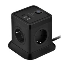 Cablexpert Сетевой фильтр Tower TWR-4-CU2-B-2 (4р, 10А, 1xType-C PD, 20Вт, 2 х USB, 2м, ур.защиты 2+) черный, коробка