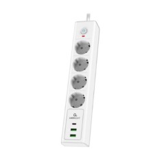 Cablexpert Сетевой фильтр Exnovo EXN-4-CU2-W-2 (4р, 16А, 1xType-C PD, 30Вт, 2 х USB, 2м, ур.защиты 4+) белый, коробка