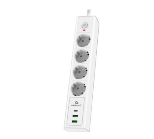 Cablexpert Сетевой фильтр Exnovo EXN-4-CU2-W-2 (4р, 16А, 1xType-C PD, 30Вт, 2 х USB, 2м, ур.защиты 4+) белый, коробка