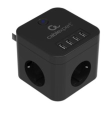 Cablexpert Сетевой фильтр Cube CUBE-3-U4-B-1.5 (3р, 10А, 4 х USB, 1.5м, ур.защиты 4+) черный, коробка