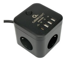 Cablexpert Сетевой фильтр Cube CUBE-3-CU3-B-1.5 (3р, 10А, 1xType-C PD, 3xUSB, 1.5м, ур.защиты 4+) черный, коробка