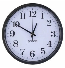 Perfeo Настенные часы "PF-WC-002", круглые д. 25 см, чёрный корпус / белый циферблат