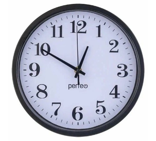 Perfeo Настенные часы "PF-WC-002", круглые д. 25 см, чёрный корпус / белый циферблат